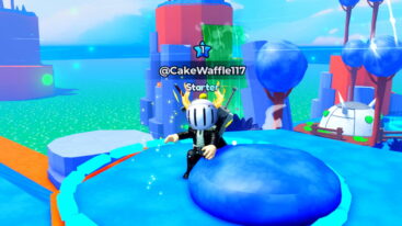 Roblox Anime Destroyers Avatar Wearing Silver Helmet Black Clothes Two Giant Swords On Back Standing Before Green Water Green Waterfalls On Blue Land