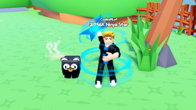 Roblox Anime Ninja Simulator Spinning A Blue Ninja Star Next To A Tree And Black Panda