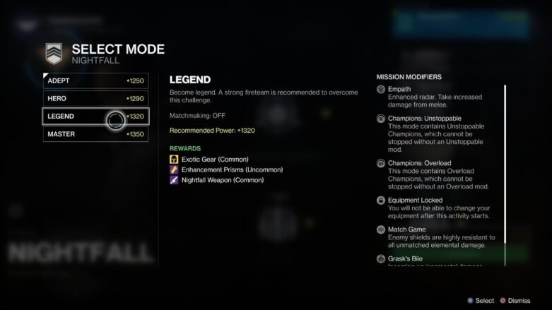 Nightfall Strikes Legend