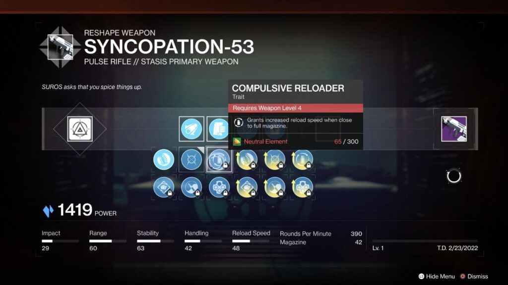 Weapon Crafting Requires Neutral Element Destiny
