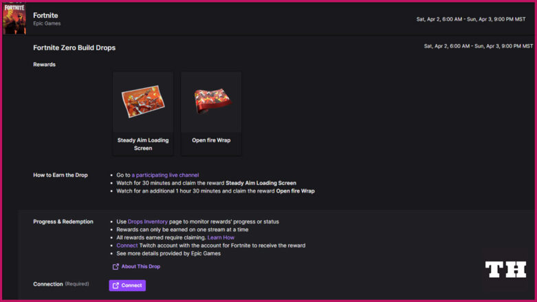 Fortnite Twitch Drops Screen