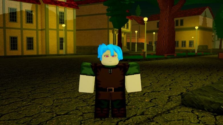 Roblox Fairy Tail Magic Era Standing On Pavement With Blue Hair