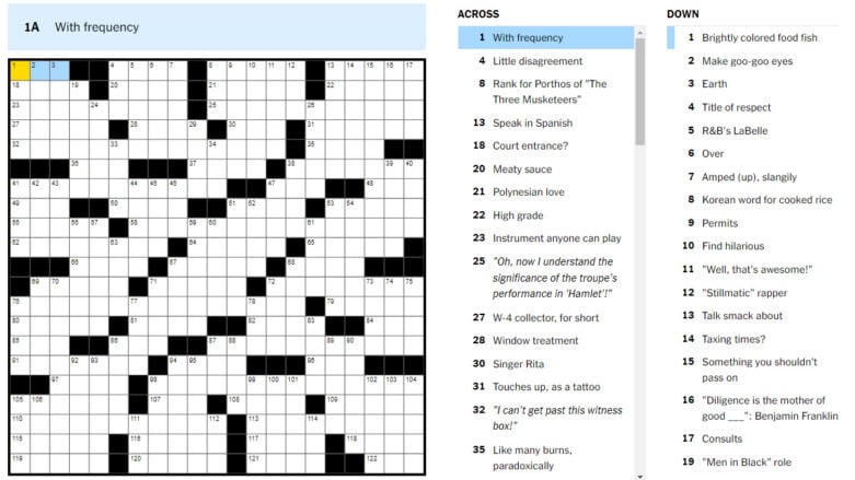 NYT-Kreuzworträtsel (Hauptgitter)