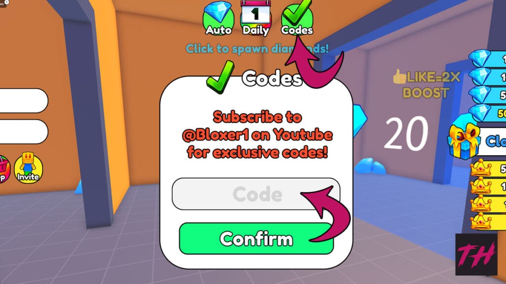 How To Redeem A Code In Click 1 Diamond Simulator