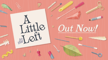The A Little to the Left logo surrounded by individual items like leaves, thumbtacks, qtips, and more