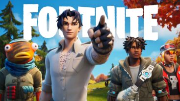 Four skins from the Fortnite Chapter Four, season three teaser, including a camo Fishtick, an explorer with map tattoos, a futuristic man with a cybernetic satchel, and a punk biker girl with straight hair that looks like flames