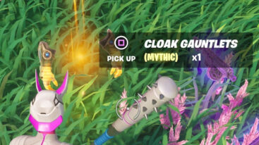 Gloves with orange tips with a text box next to them that says Cloak Gauntlets and denotes them as Mythic