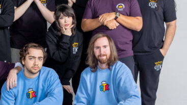 Asmongold kneeling alongside the other OTK streamers.