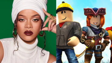Image showing a photo of Rihanna's face along with two characters from Roblox.