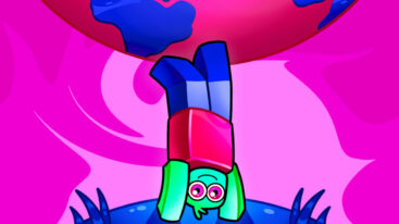A Roblox character doing a handstand while holding up the Earth with their legs.