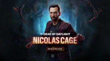 The Nicolas Cage character model in Dead by Daylight, with company's logo and his name appearing below him as well as the text 