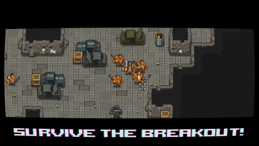 A collection of escaped prisoners with text underneath that says "Survive the Breakout!"