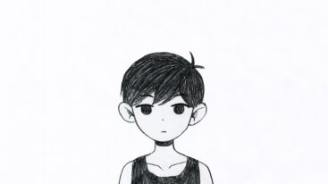 Omori from the game of the same name in a white space