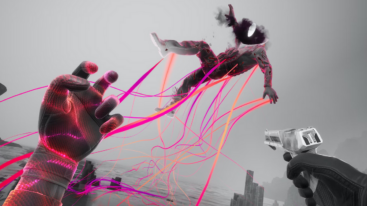 The player in Synapse lifts an enemy with Telekinesis and aims a pistol at him