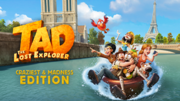 The main characters from Tad the Lost Explorer game floating down the river in bathtub with players looking amazed and worried