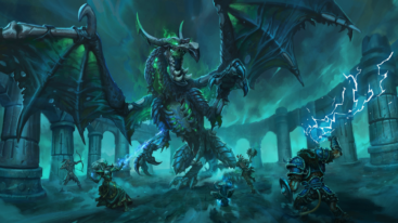 A large bony dragon in blue lighting