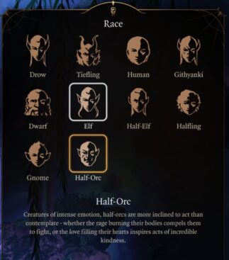 A screenshot of the races a Guardian can be in Baldur's Gate 3