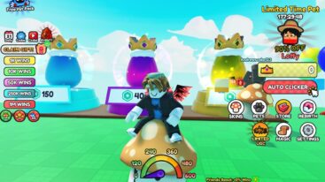 A screenshot in Mushroom Race getting ready to start a race riding a brown mushroom.