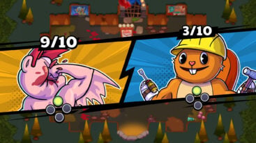 The pink bear and orange squirrel from Happy Tree Friends recreated in The Crackpet Show, with the pink character punching herself in the face