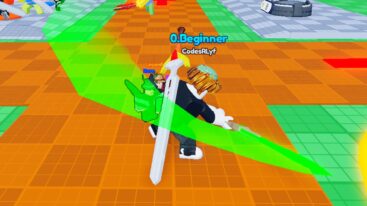Roblox Great Sword Simulator Avatar Swinging A Green Sword