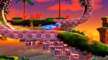 Sonic Superstars Sonic Racing Fast With A Loop The Loop Behind Him