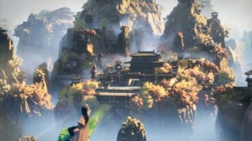 Mortal Saga Mountain Temple Surrounded By Green Red Trees