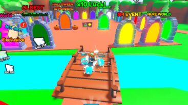 Roblox Clicker League Avatar On A Bridge With Pets Looking At Portals