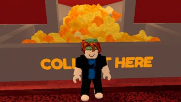 Roblox Movie Theater Tycoon Standing In Front Of Popcorn