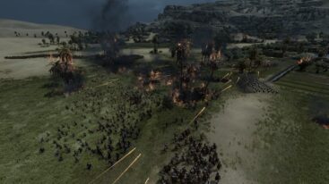 Total War Pharaoh Soldiers Fighting On Burning Battleground In Wilderness