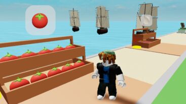 Roblox Mini Farm Standing Near A Tomato Stand With Ships In The Background