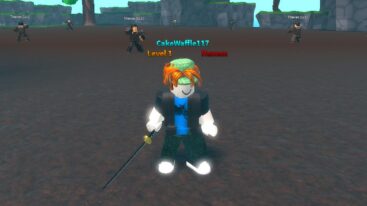 Roblox One Piece Simulator Standing With A Katana With Thieves Behind