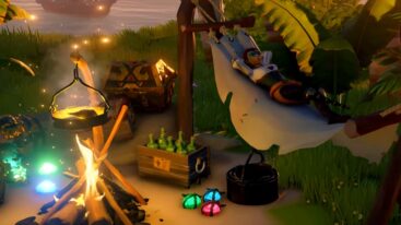 Sea Of Thieves Safer Seas Woman Pirate Resting On A Hammock Near Fire And Treasure