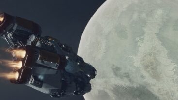 Starfield Ship Flying To Moon