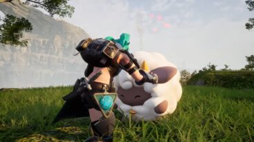 Palworld Player Petting Animal Pal Lamb
