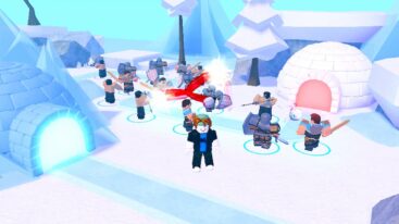 Roblox Blade Tower Defense Army Of Units Killing Enemies In A Snow Setting