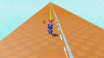Roblox Catnap Race Riding On Top Of A Purple Cat On A Brown Squared Race Track