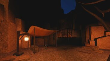 Roblox Haunt A Spooky Scene Boulders Boxes And A Strange Ccreature Under A Tarp