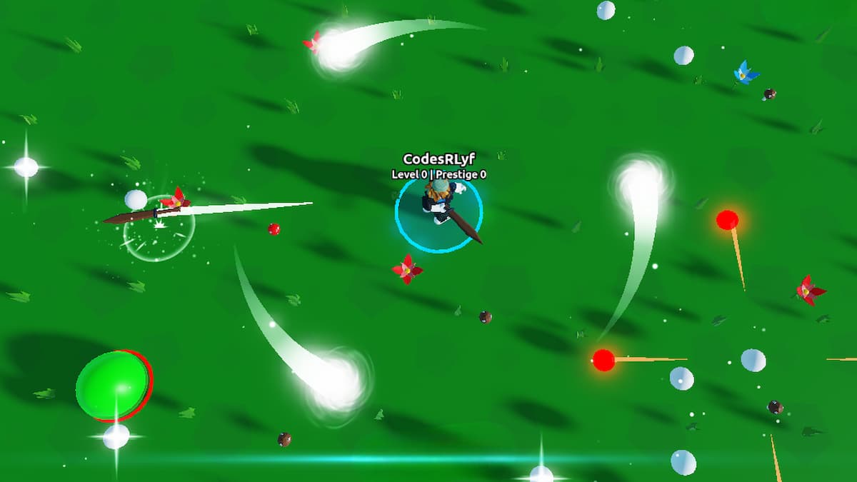 Monster Slayer Codes On Rework June 2026 Try Hard Guides Roblox Monster Slayer Avatar With White Yellow Spinning Bnalls Fighting Slimes On Grass With White Gems 
