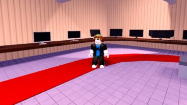 Roblox My Internet Cafe Tycoon Standing On Red Carpet With Monitors Behind