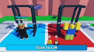 Roblox Overhead Press Simulator Having A Lifting Match Against An Npc On Blue And Red Mats