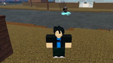 Roblox Refined Avatar Standing Near A Wall As Two Enemies Fight Behind