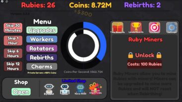 Roblox Rotate Simulator Screen Showing Coins Rebirths And Two Rotating Wheels One Blue One White