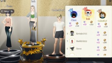 Roblox Slay The Runway Three Avatars On A Podium With Score Window