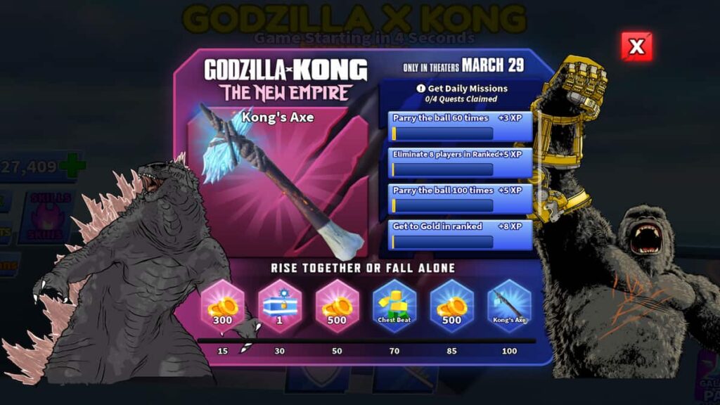 Blade Ball Godzilla X Kong Event Daily Missions