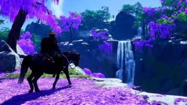 Ghost Of Tsushima Purple Flowers Near Waterfall Jinn On Horse