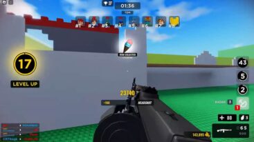 Gunfight Arena Holding A Machine Gun As Points Appear