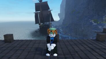 Roblox Balthazar Holding A Two Handed Sword With A Pirate Ship Behind
