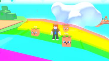 Roblox Sushi Clickers Standing On A Rainbow Path With Dogs