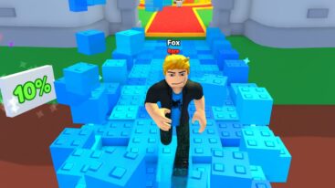 Block Smashing Simulator Making And Walking Over A Blue Brick Bridge