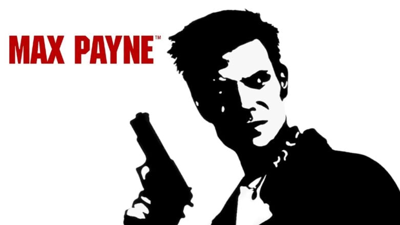 Max Payne con arma y logo.